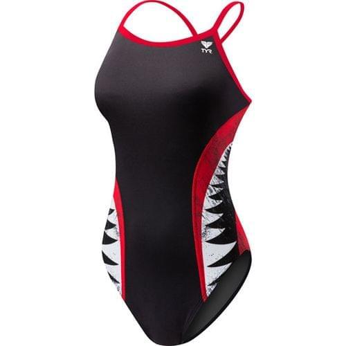 TYR Women's Black/Red Shark Bite Diamondfit One Piece Swimsuit Size 24