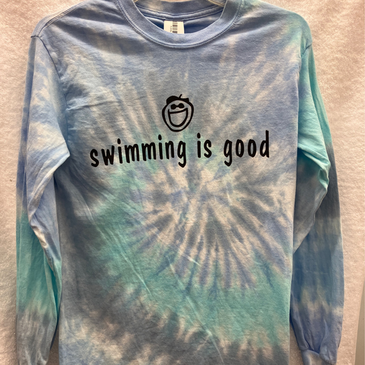 Youth Large Swimming Is Good Long Sleeve Tye Dye T Shirt