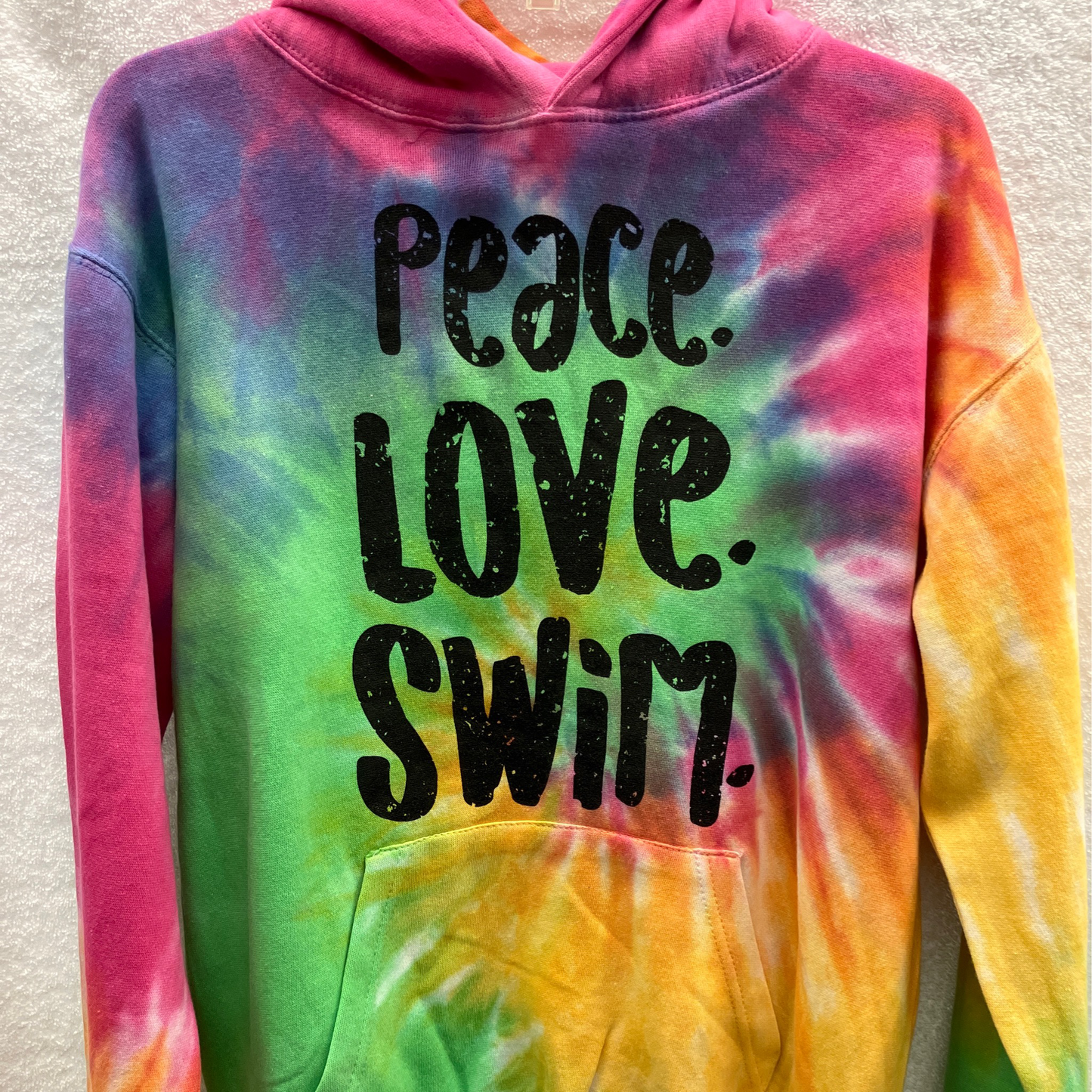Youth Large Multi Color Tye Dye Long Sleeve Peace Love Swim Pullover