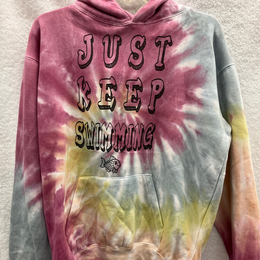 Youth Large Just Keep Swimming Multi Color Tye Dye Long Sleeve Pullover