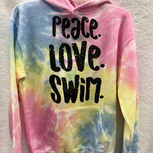 Youth Large Peace Love Swim Multi Color Tye Dye Long Sleeve Pullover