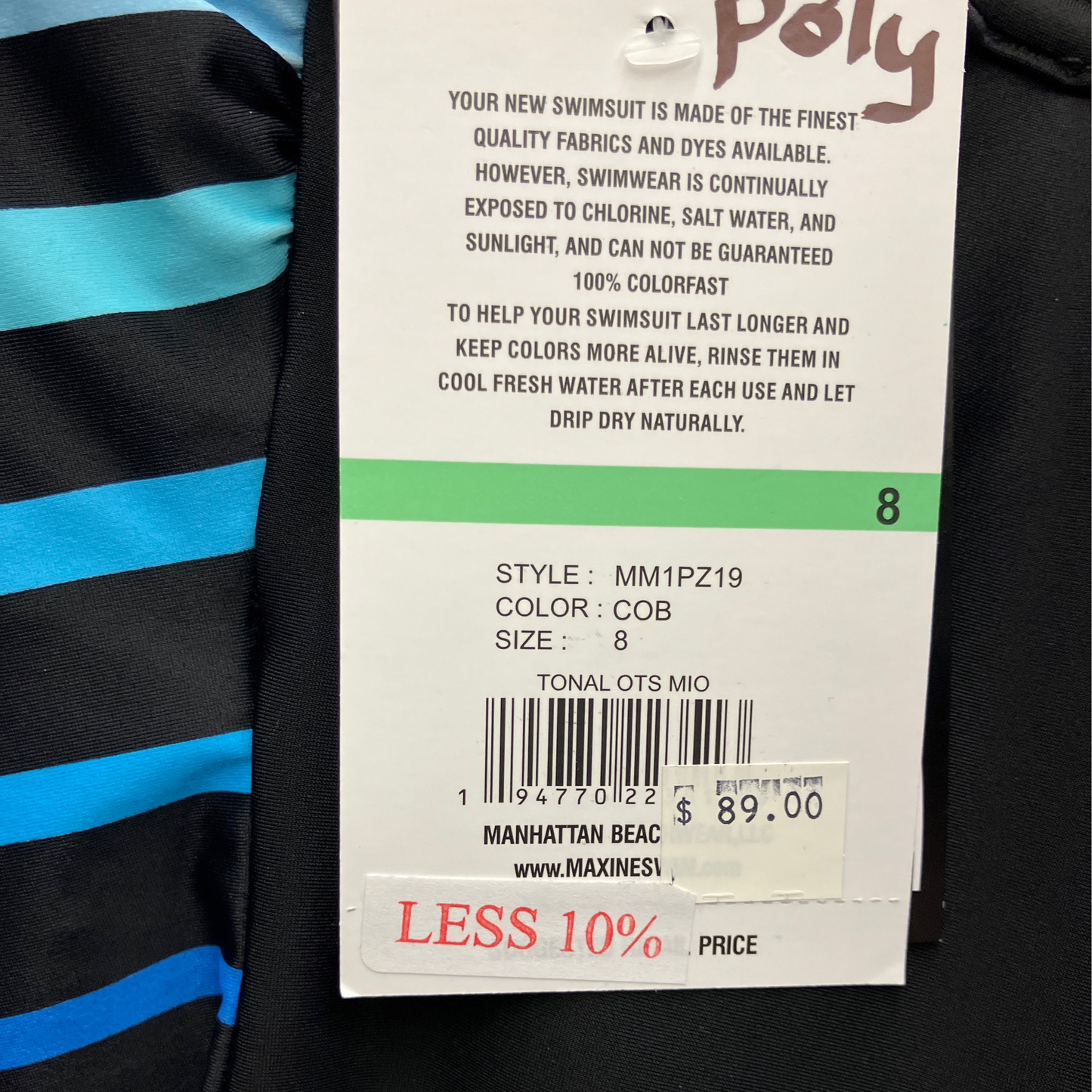Womens Polyester 8 Cobalt W Stripes Tonal OTS MIO Swim Suit