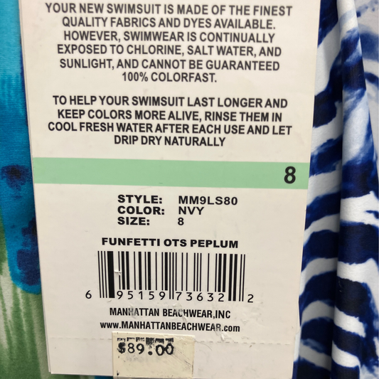 Womens 8 Navy Funfetti OTS Peplum   Swim Suit