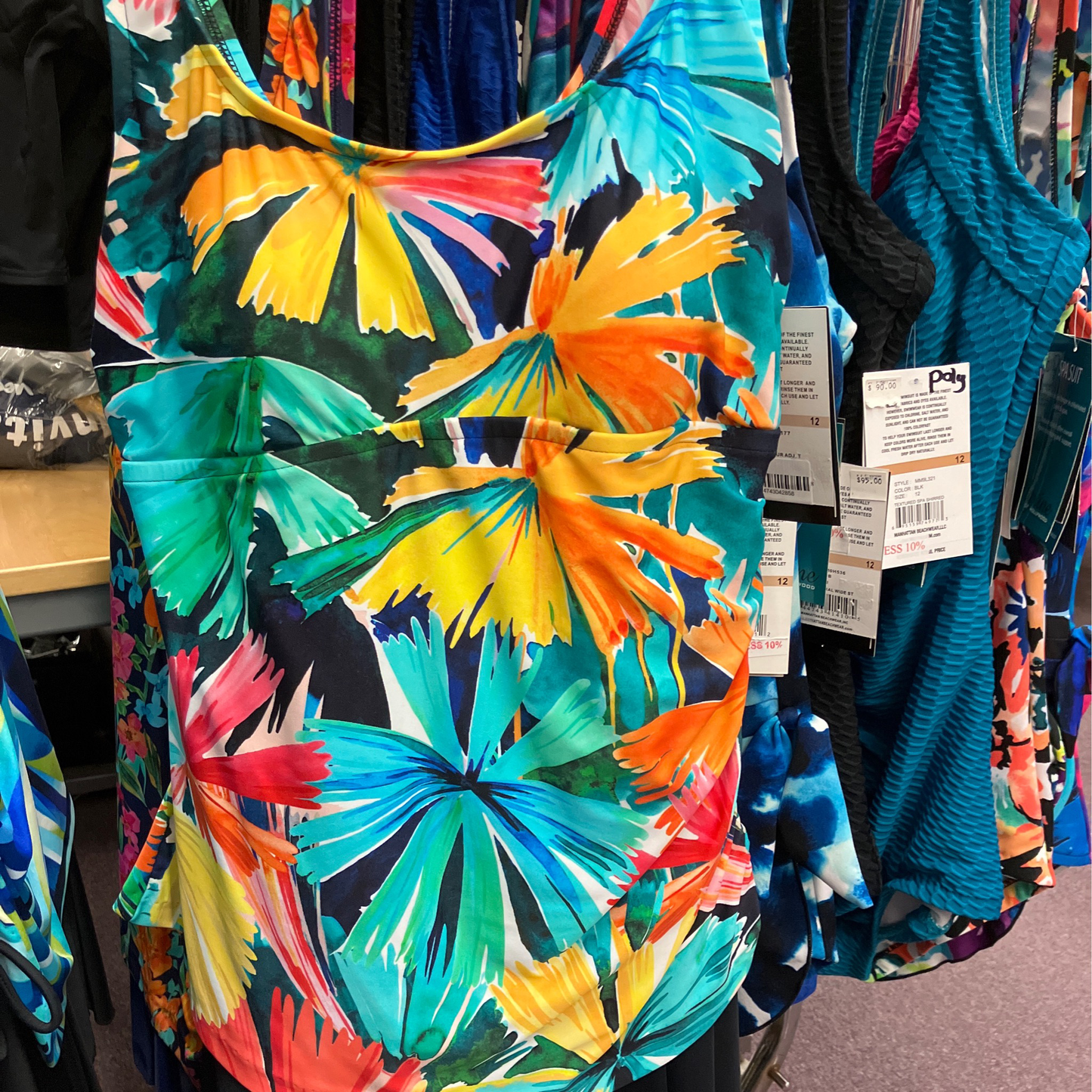 Maxine Womens 12 Muti Color Cocktail Hour Adjustable T Swim Suit