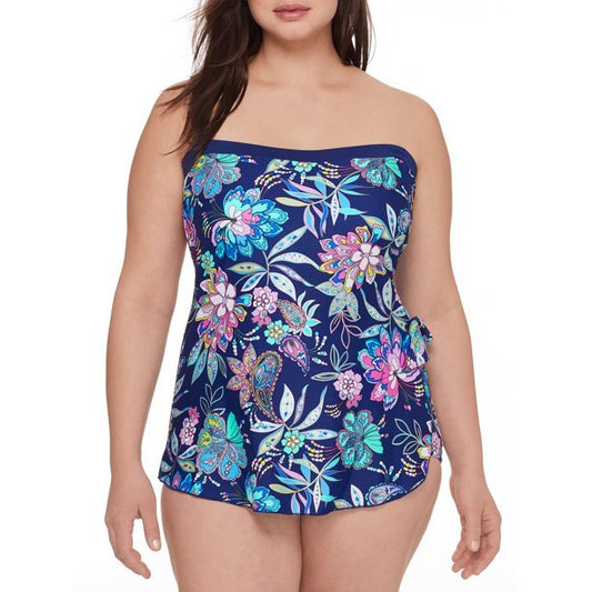 Maxine Navy Tulum Tiki Foral Bandeau Plus Size 20W