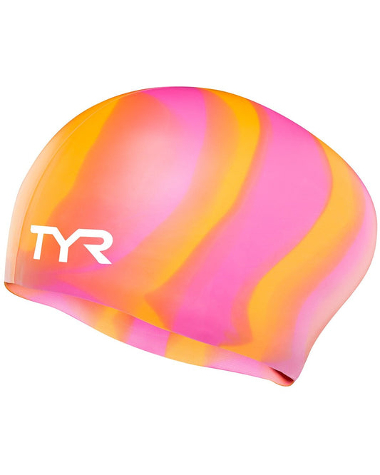 TYR Orange/Pink Long Hair Silicone Swim Cap