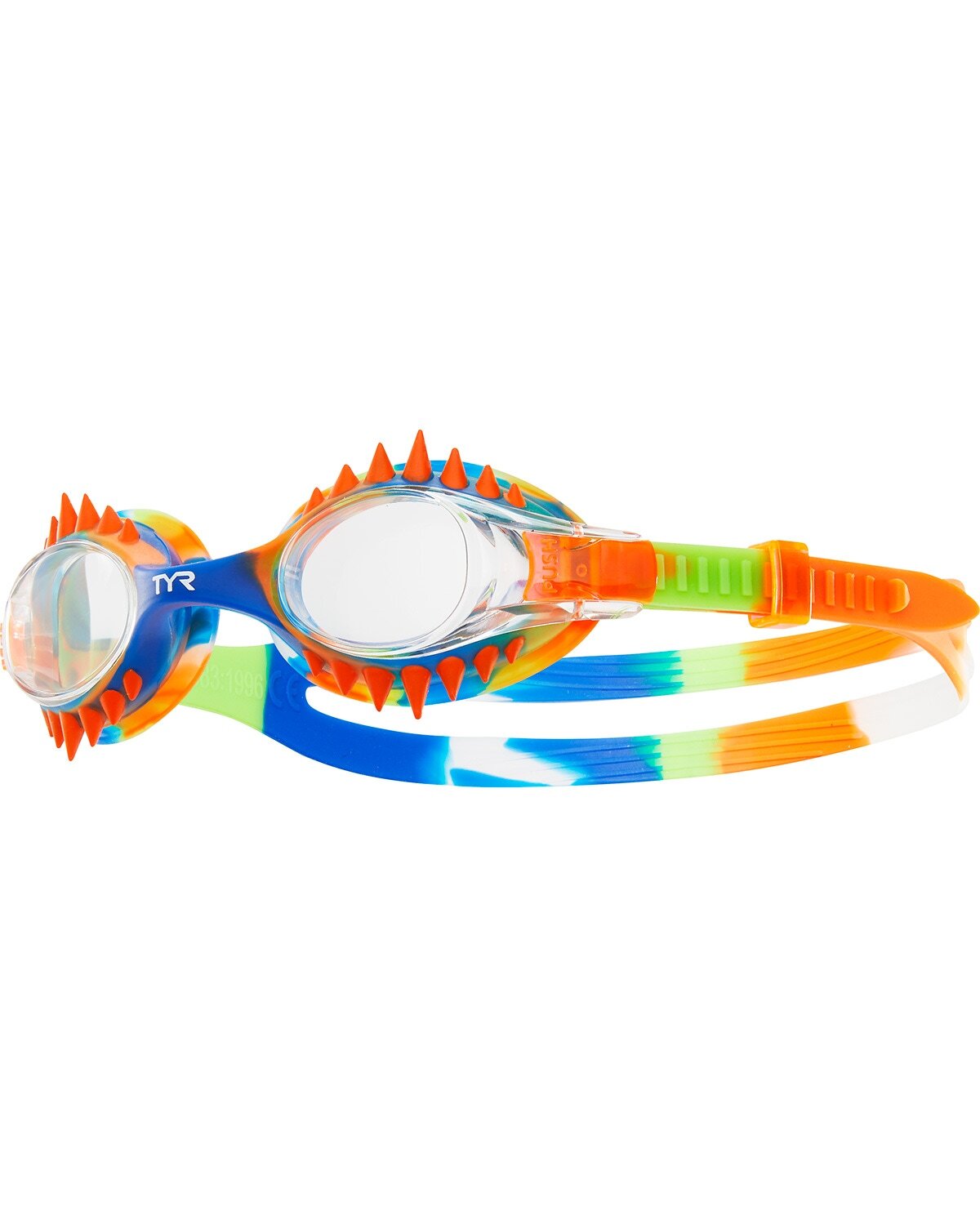 TYR Clear/Orange/Blue Kids' Swimple Spikes Tie Dye Goggle