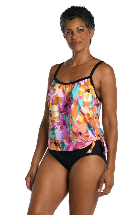 Maxine Multi-Colored Sunset Bouquet Scoop Neck Faux Tankini Size 12