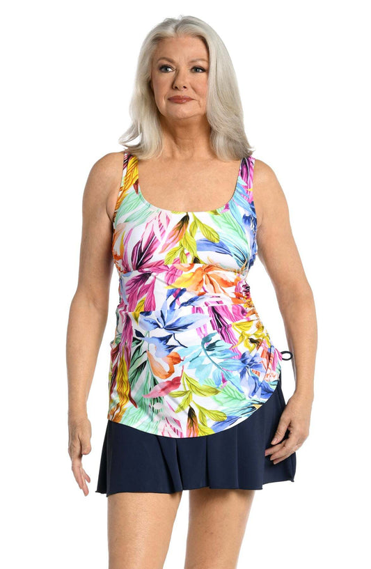 Maxine Multi-Colored Conga Vines Adjustable Tank Swim Dress Size 16