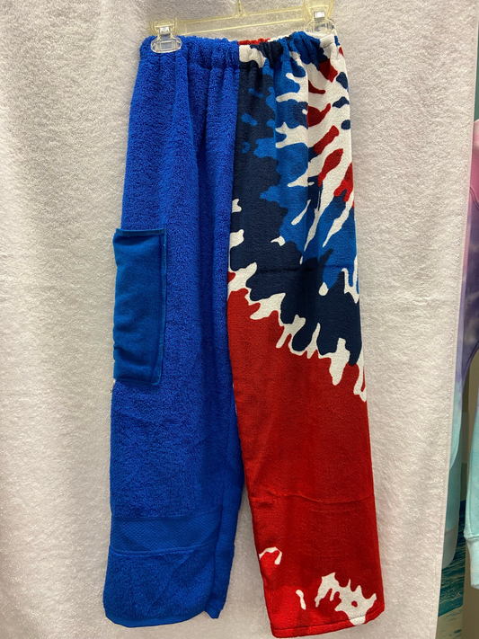 Large Tie Dye Royal red White blue towel Pants
